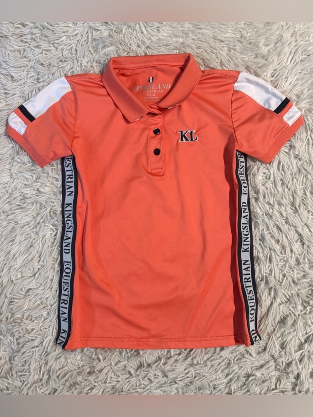 Child’s Medium 134/140 Orange Kingsland Short Sleeve Horseback Riding Polo Shirt